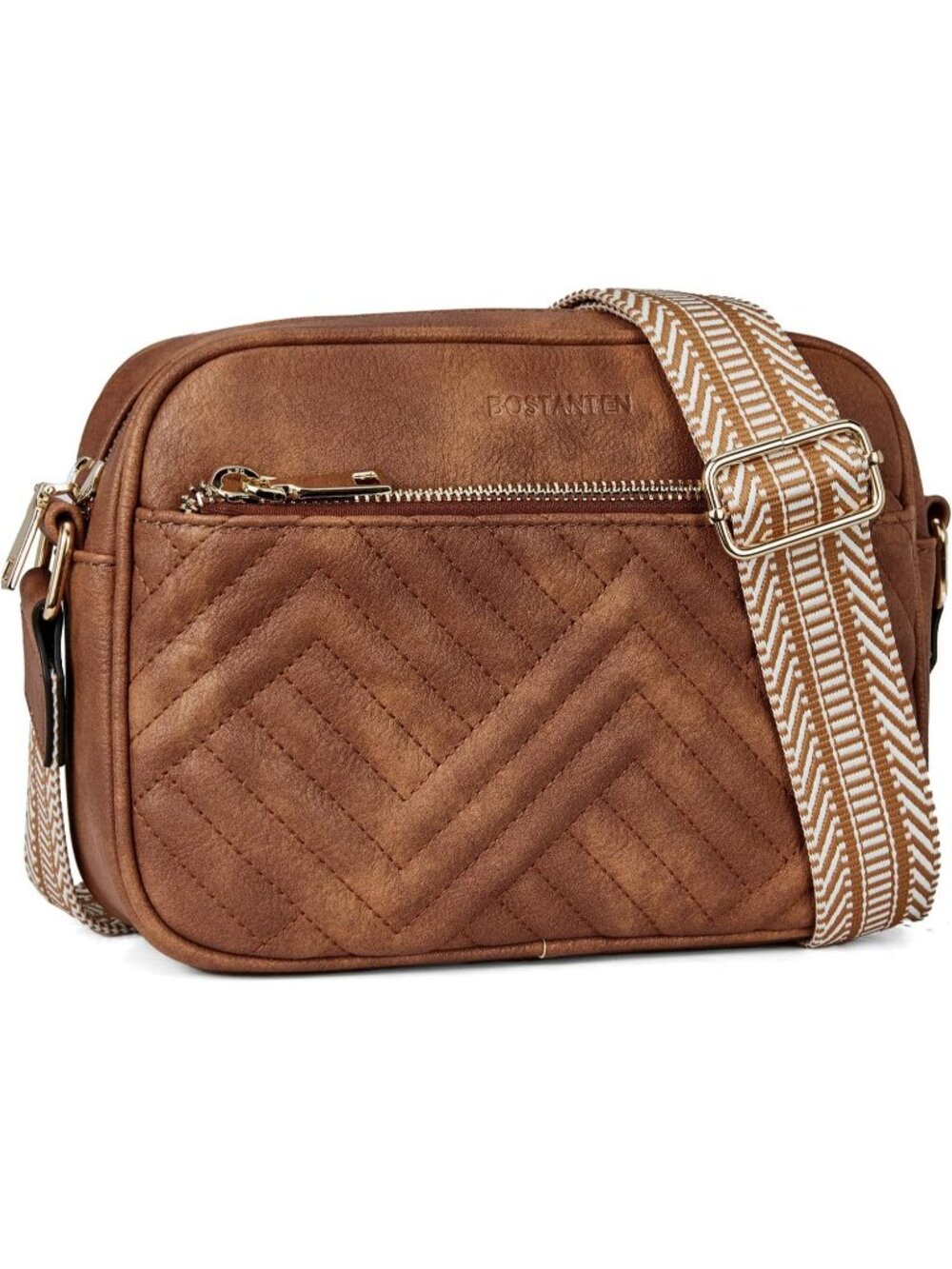 BOSTANTEN Women's Brown Leather Purse Quilted Crossbody Vegan Shoulder Handbags